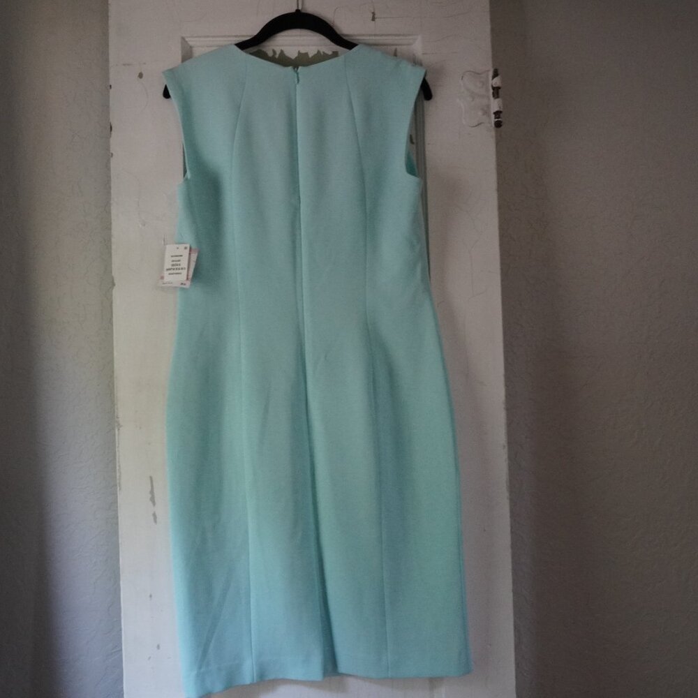 NWT Kasper Size 6 Light Blue Pencil Sheath Dress Square neck Sleeveless - Picture 2 of 8
